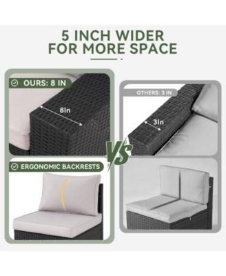 7-Piece Black Wicker Outdoor Sectional Sofa Set with Gray Cushions with 44" Propane Fire Pit Table