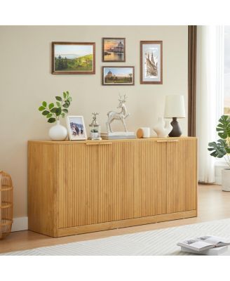 Streamdale 59-inch Modern Wavy Sideboard, Curved Contour 4-Door Storage Cabinet