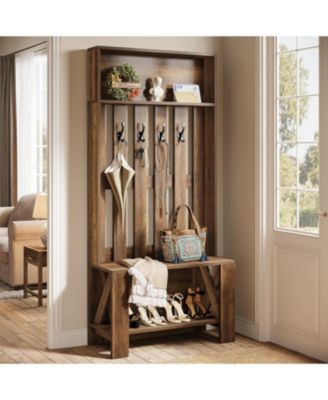 Hall Tree with Shoe Bench and Shoe Storage, 70.8" Tall Freestanding Coat Rack with Hooks