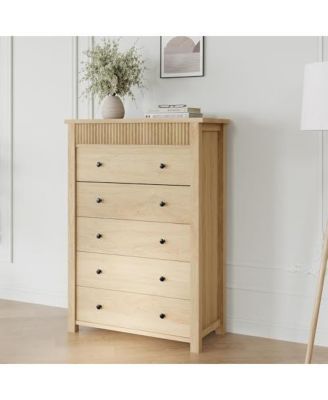 5 Drawer Tall Dresser for Bedroom, 31.5" Wide Modern Fluted Wooden Chest of Drawers for Closet Living Room