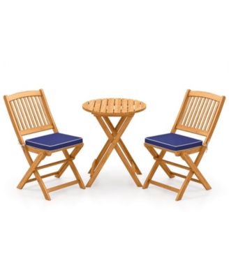 3PCS Patio Folding Wooden Bistro Set Cushioned Chair Conversation