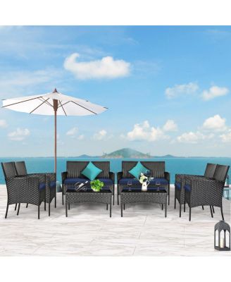 8 PCS Patio Rattan Furniture Set Cushioned Sofa Coffee Table Backyard Porch