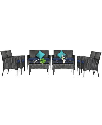 8 PCS Patio Rattan Furniture Set Cushioned Sofa Coffee Table Backyard Porch