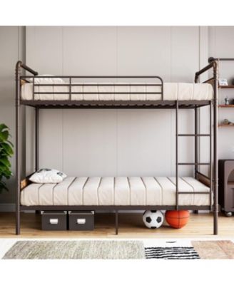 Twin Metal Bunk Bed Twin Over Twin Heavy Duty Guardrail Ladders Convertible Beds Kids Adults No Box Spring