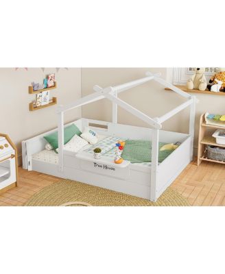 Full Size Floor Bed with Guardrails, Roof, Tray & Signboard