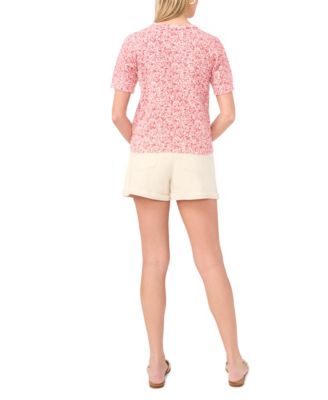 Women's Floral Print Short-Sleeve Crewneck Sweater