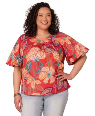 Plus Size Bubble Bell-Sleeve Printed Top