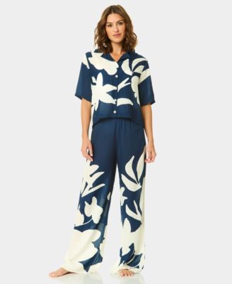 Women's Cabana Collared Neck Swim Cover-Up Shirt