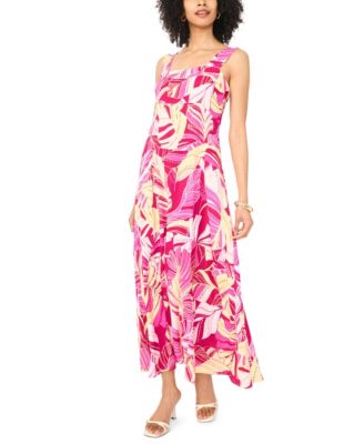Women's Printed Square-Neck Smocked-Back Sleeveless Maxi Dress