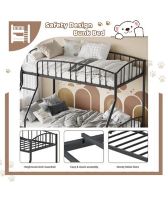 Bunk Bed  Over Full with Ladder and Arched Guardrail, Heavy Duty Bunkbeds Frame with Sturdy Steel Slats Support for Kids Boys Girls
