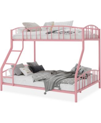 Bunk Bed  Over Full with Ladder and Arched Guardrail, Heavy Duty Bunkbeds Frame with Sturdy Steel Slats Support for Kids Boys Girls