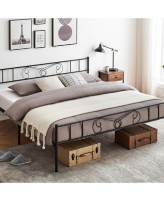 King Metal Platform Bed Frame With Headboard and Footboard Storage No Box Spring Mattress Support Simple Assembly