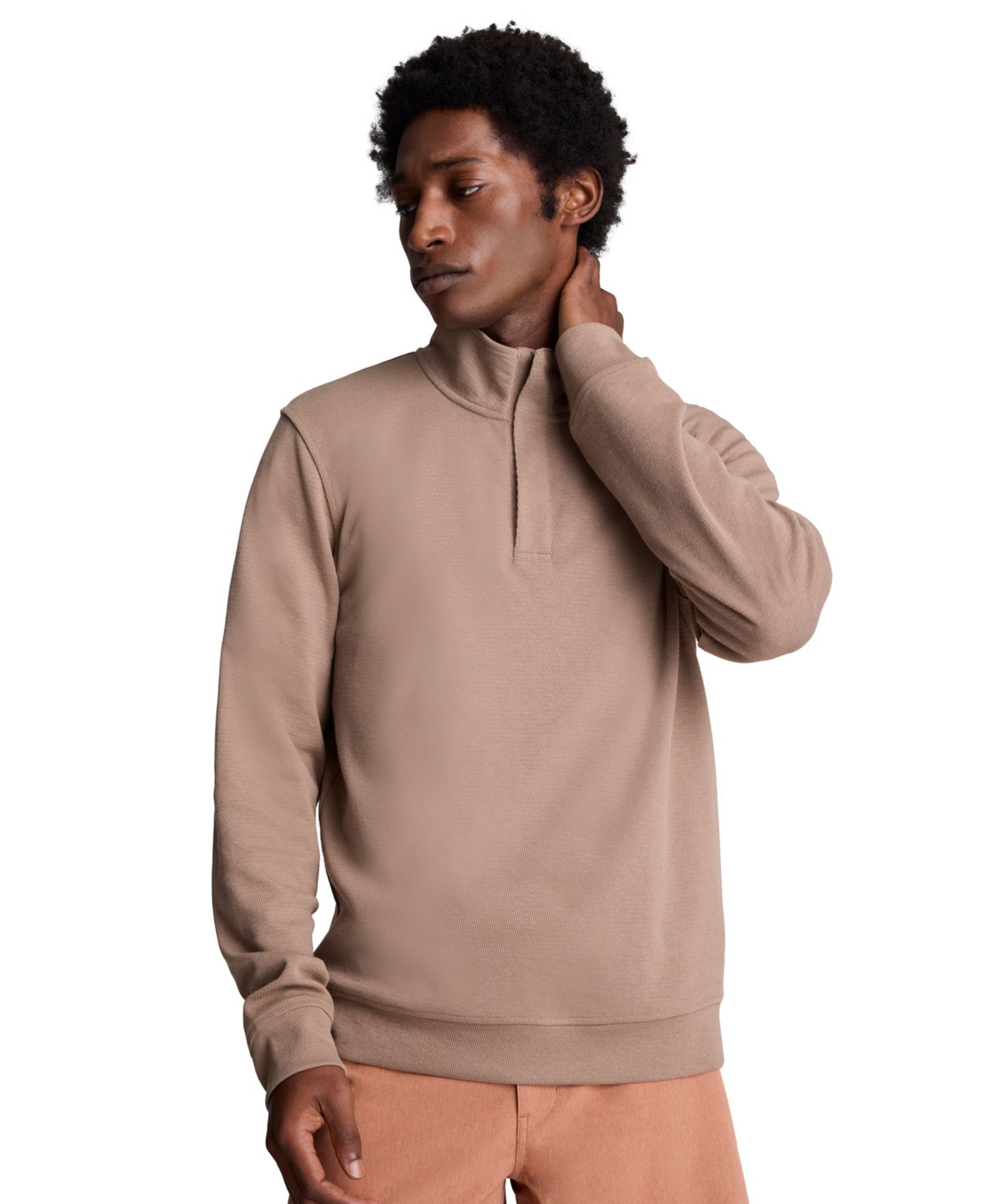 Мужской свитер Kenneth Cole Stand Collar Quarter Zip, цвет: Dark Biege — фото 3