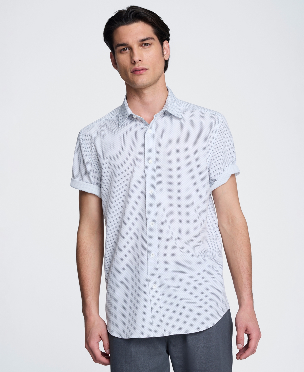 Kenneth Cole Men's Short-Sleeve Point Collar Shirt - White