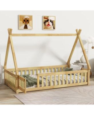 Wood Full Size Loft Bed with Built-in Wardrobe, Desk, Storage Shelves and Drawers