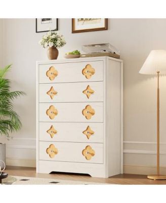5 Drawer Tall Dresser for Bedroom, 45'' Boho Chest of Drawers, Wooden Chest with Clothes Storage Cabinet