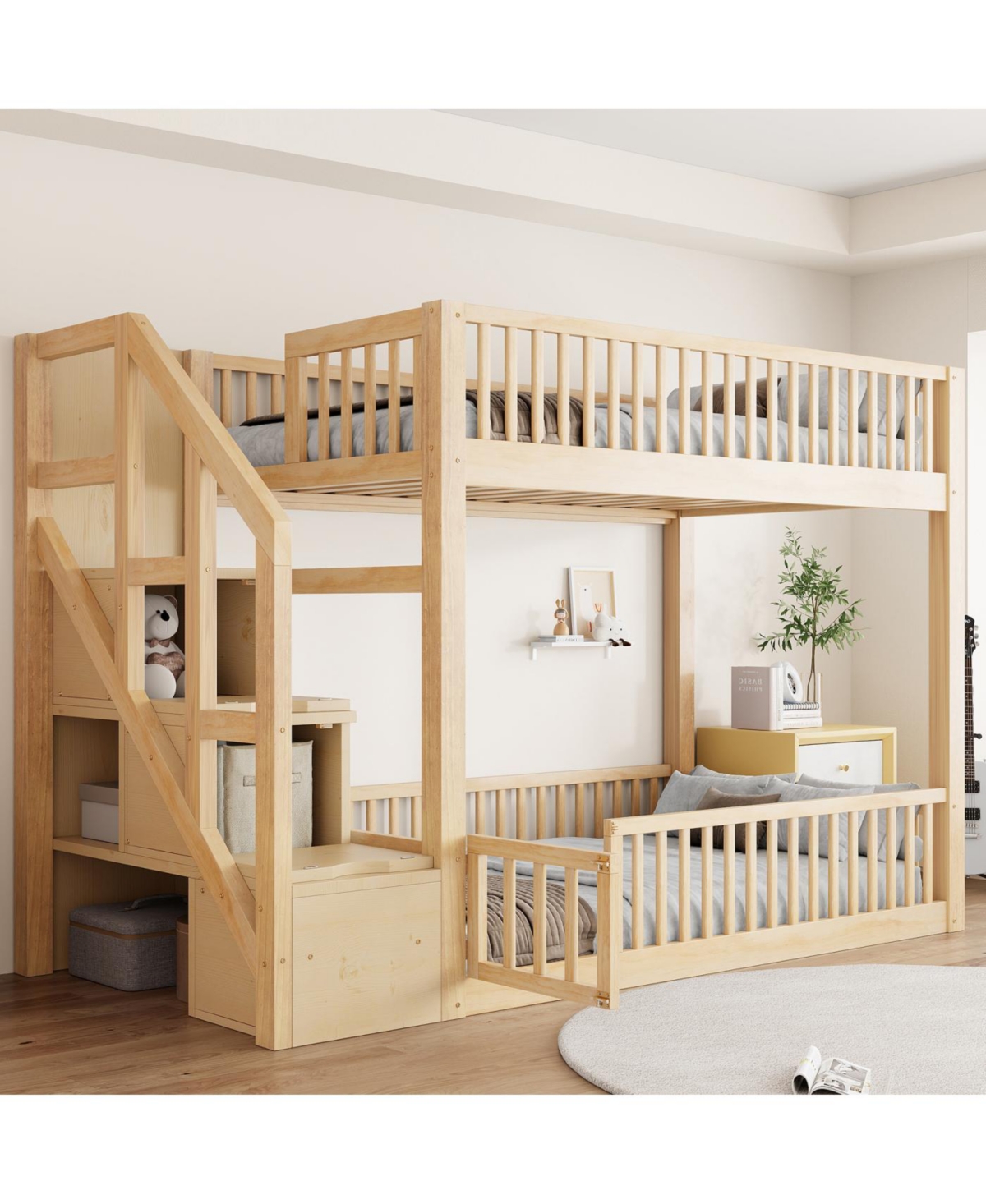 Streamdale Furniture Twin over Floor Bunk Bed, Ladder with Storage