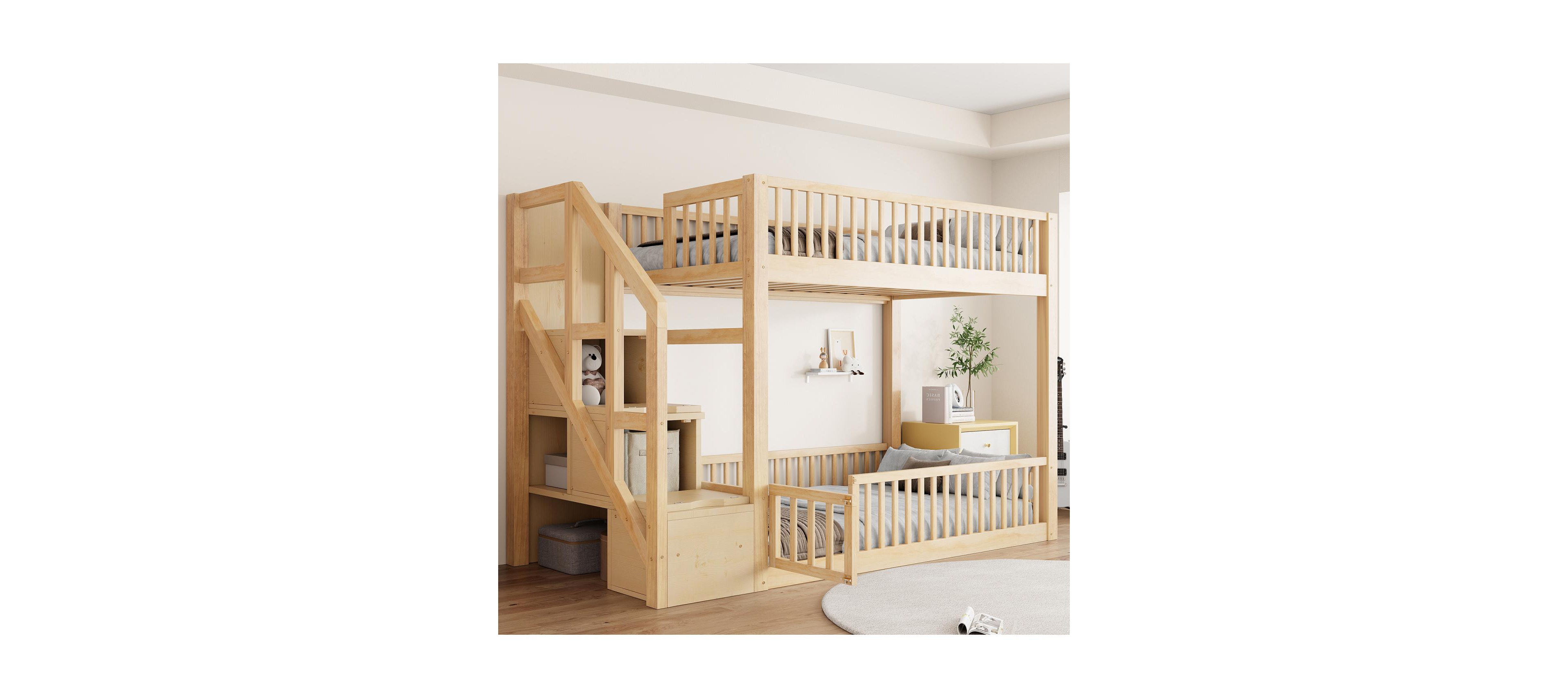 Streamdale Furniture Twin over Floor Bunk Bed, Ladder with Storage