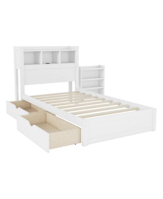 Twin Size Wood Bed with Storage Headboard and Drawers
