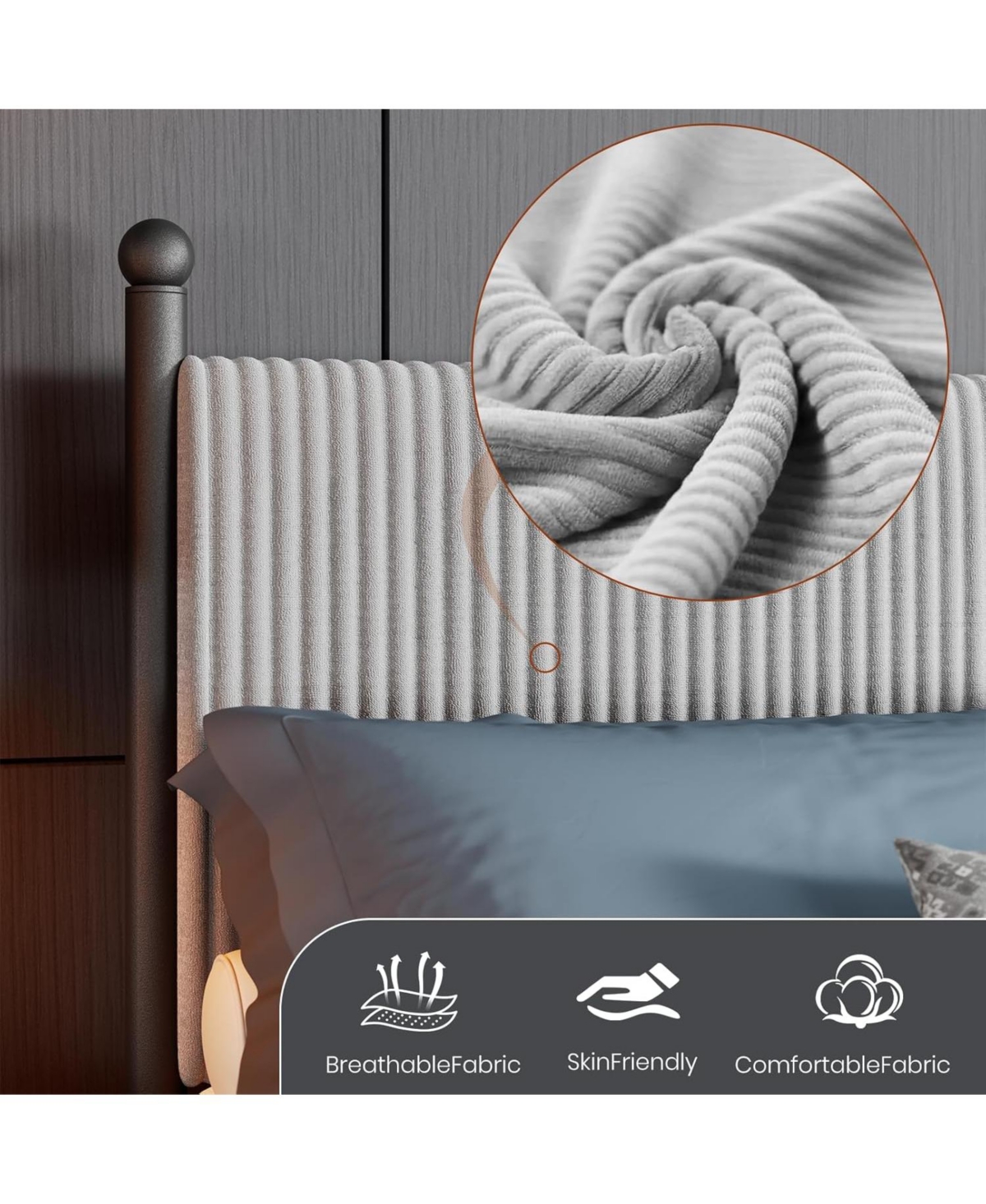 gaomon Upholstered Bed Frame - with Headboard, Soft Corduroy Fabric Platform Wooden Slats Support & Heavy Duty Feet