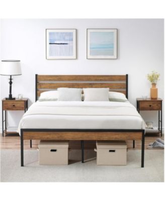 Bed Frame With Wood Headboard Strong Wooden Slats Under Bed Storage Quiet Design No Box Spring Space Saver