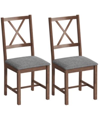 Farmhouse Wooden Dining Chairs Set of Fabric Kitchen Chairs