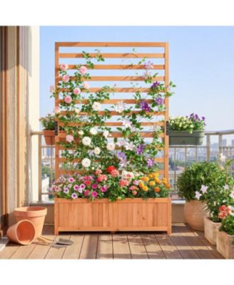 59 Inch Tall Wooden Raised Garden Bed with Trellis