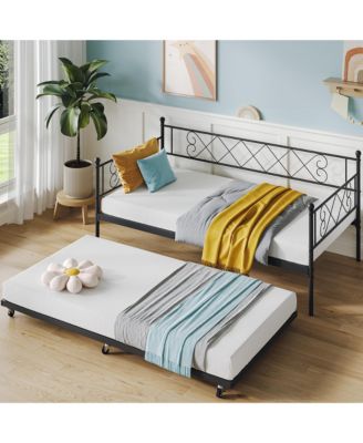 Trundle, Trundle Bed Twin with Heart-Shaped Headboard, Sturdy Metal Sofa Bed, Heavy-Duty Metal Bed Frame Support, Easy Assembly.