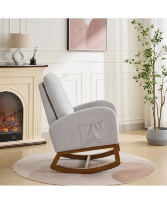 27.2"W Rocking Chair for Nursery, Polyester Glider with High Back & Side Pocket