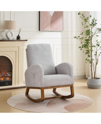 27.2"W Rocking Chair for Nursery, Polyester Glider with High Back & Side Pocket