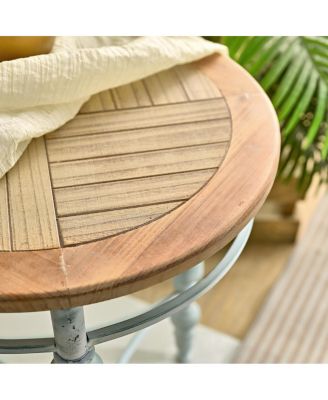   Rustic Wooden Carved Coffee Table, Round End Table For Living Room