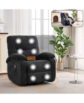 Hot massage manual lounge chair with rocker arms, rotating fabric, cup holder