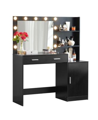 Vanity Desk with Mirror, Lights, 2 Drawers & Organizer