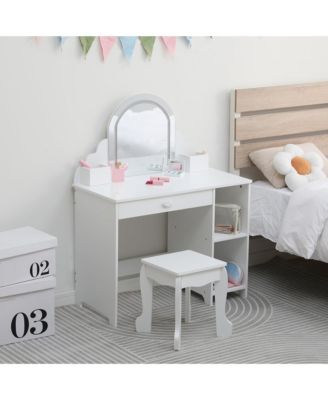 Kids Vanity Set with Adjustable Lighted Mirror and Stool
