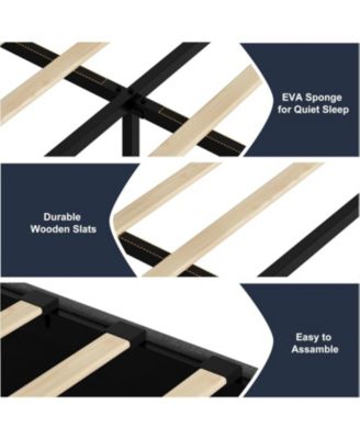 Queen Platform Bed Frame 4 Drawers Linen Upholstered Wood Slats Large Storage No Box Spring Non Slip