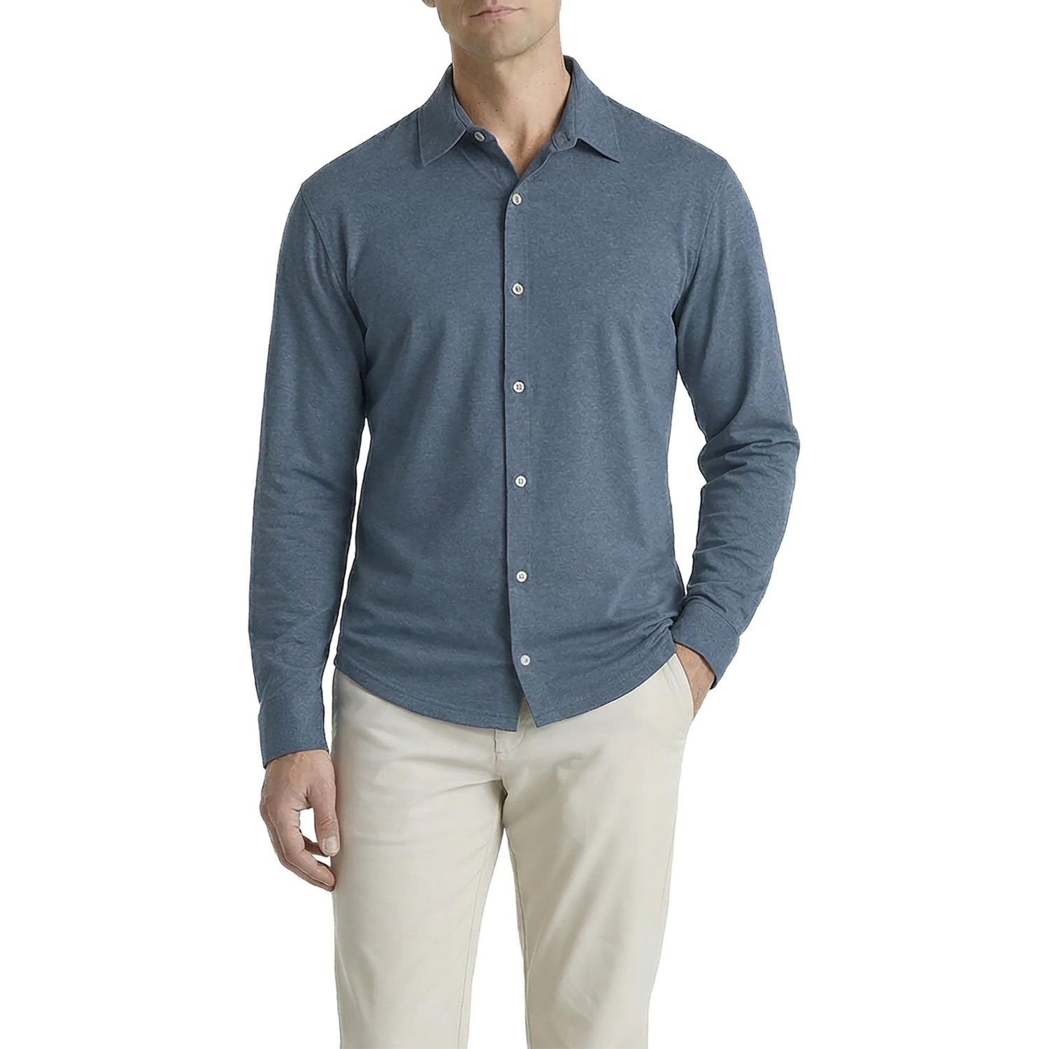 Men's Office-Leisure Collection Melange Seamless Long Sleeve Shirt