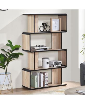 Nathan Wooden Display Book Shelf Bookcase – Shelving Rack Unit Organizer, Oak/Black