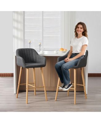 Streamdale  Furniture Modern Linen Bar Stools Set of 2 with Back & Armrest