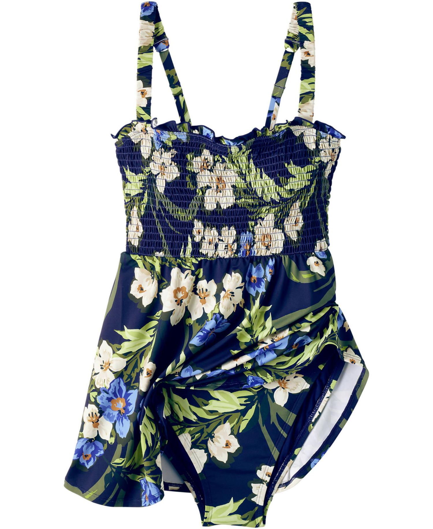 Plus Size Square Neck Smocked Mini Swim Dress