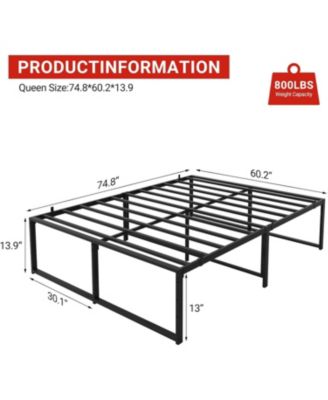   14 Inch Metal Platform Bed Frame Heavy Duty Slats Storage No Box Spring Needed Easy Build Durable