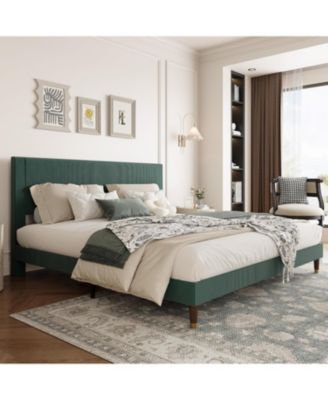 Corduroy Upholstered Bed Frame with Headboard Low Profile Modern Platform Wooden Slats No Box Spring Needed