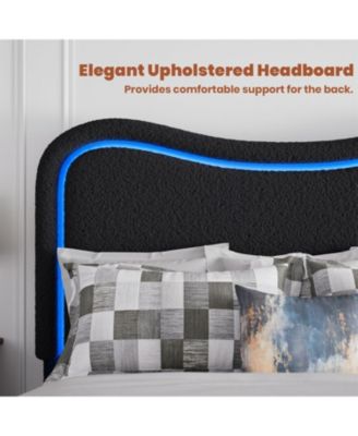  LED Bed Frame with 2 Drawers and Headboard Cute Upholstered Bed Storage Sturdy Platform No Box Spring