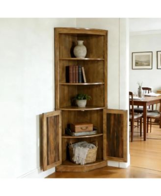 5-Tier Corner Cabinet, 66.9-Inch Tall Storage Cabinet with Fluted Doors & Open Shelves