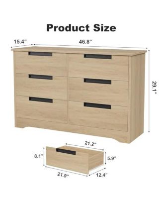 6 Drawer Dresser for Bedroom, Natural Modern Double Dresser Organizer with Embedded Handles Design