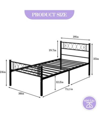  Metal Bed Frame, 13.7" with Headboard/Footboard, Steel Slats, Under Bed Storage, No Box Spring
