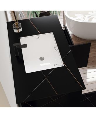 Floating Bathroom Vanity with Faux Marable Top, Integrated Ceramic Sink, Soft Close Drawers, Luxury Modern