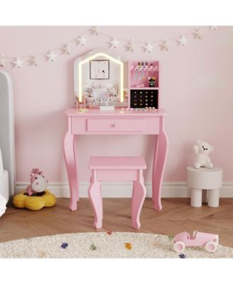 Kids Vanity Table Set with Lighted Mirror and Stool