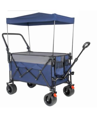 Folding Wagon Cart - Multi-Functional Push-Pull Carts with Canopy, Rotating Handle, All-Terrain Wheels, 480lbs Capacity for Transport