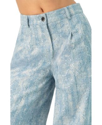 Women's Wide Leg Embroidered Jeans