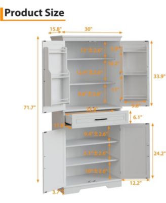 72" Tall Kitchen Pantry Storage Cabinet, Freestanding Cupboard with 1 Drawer & 4 Doors, 3 Adjustable Shelves, Large Storage Cabinet